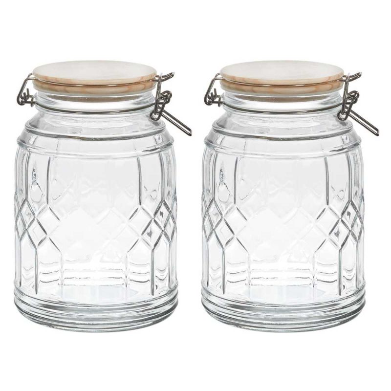 Lot de 2 Bocaux de Conservation 1,8L en Verre Couvercle Bambou