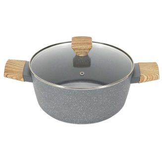 Faitout Aluminium Forgé 28cm avec Manche Effet Bois - Tous Feux (Induction), Compatible Lave-Vaisselle, Antiadhésif