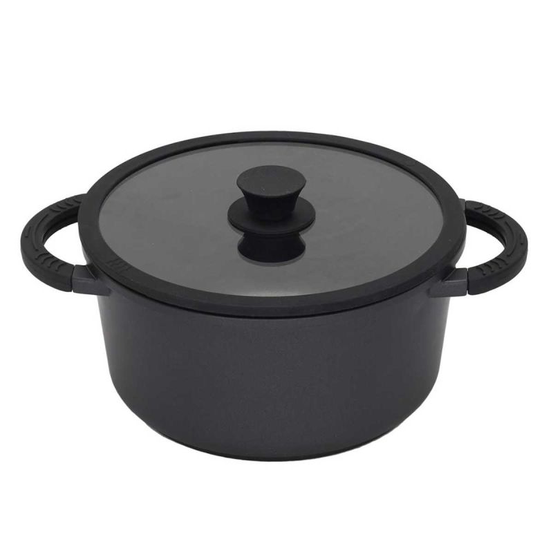 Faitout en Fonte Aluminium 28cm avec Couvercle en Verre et Aeration Faitout en Fonte Aluminium 28cm avec Couvercle en Verre et Aeration