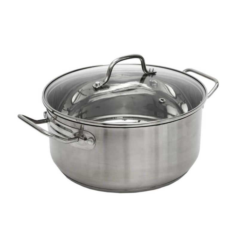 Faitout en Inox avec Couvercle en Verre 24cm - Inox, Tous Feux, Lave-Vaisselle, Cuisson Homogène