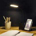 Lampe LED de bureau 3 en 1 avec support chargeur induction smartphone et pot à crayon
