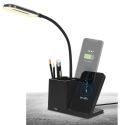 Lampe LED de bureau 3 en 1 avec support chargeur induction smartphone et pot à crayon