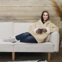 Sweat plaid à Capuche Fermeture Intérieure Beige, Confort et Chaleur Cocooning