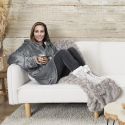 Veste Sweat à Capuche Plaid Zippé Ultra Doux Gris Intérieur Sherpa
