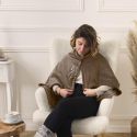 Poncho Plaid Polaire Chauffant Gris Anthracite