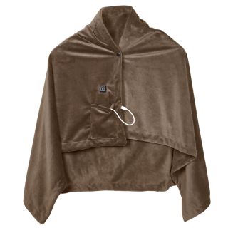 Poncho Plaid Polaire Chauffant Gris Anthracite