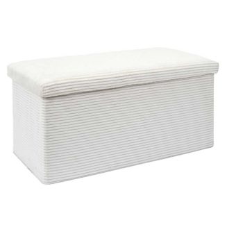 Banc Coffre Pliable Côtelé Beige 76x38 cm