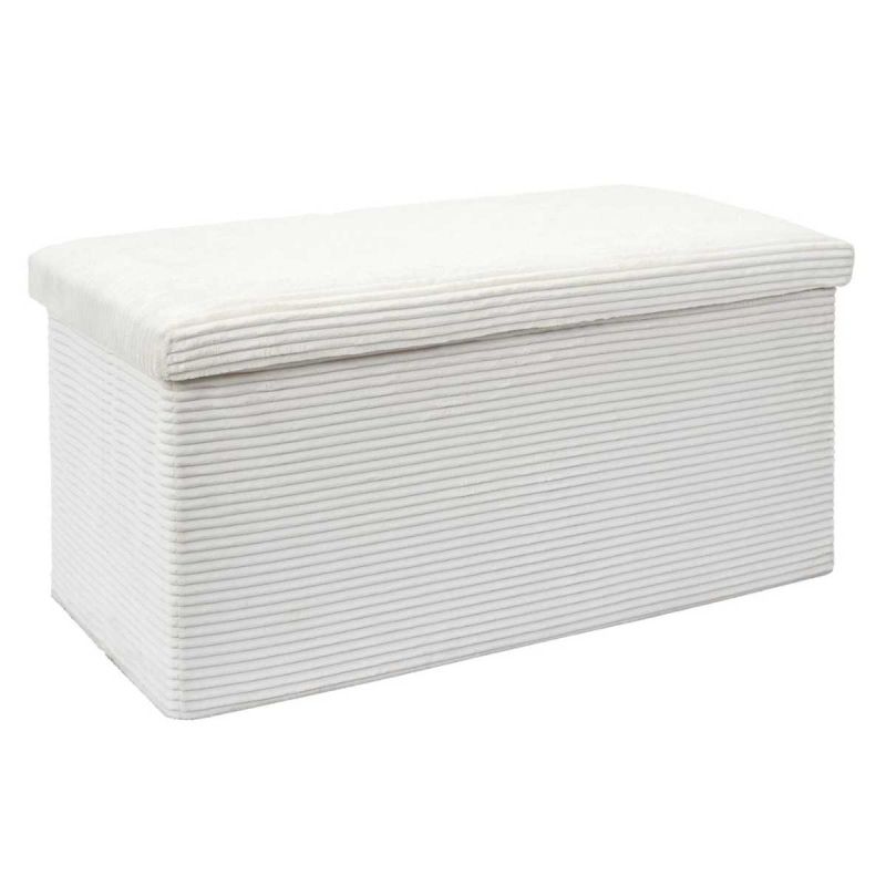 Banc Coffre Pliable Côtelé Beige 76x38 cm