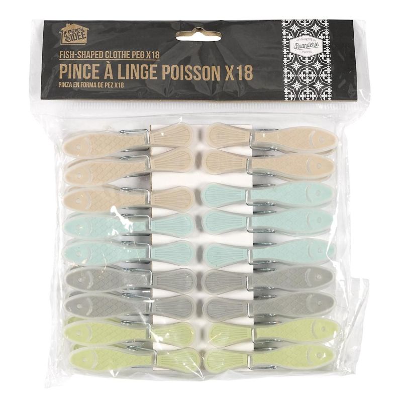 Lot de 18 Pinces à Linge Poisson Multicolores Lot de 18 Pinces à Linge Poisson Multicolores