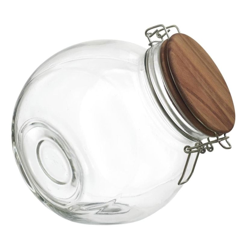 Bocal en verre à 2 positions avec bouchon en acacia