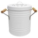 Poubelle à Compost 4L Métal avec Couvercle et Poignées en Bois