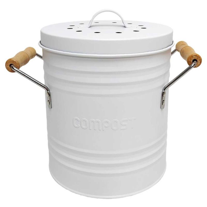 Poubelle à Compost 4L Métal avec Couvercle et Poignées en Bois Poubelle à Compost 4L Métal avec Couvercle et Poignées en Bois