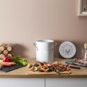 Poubelle à Compost 4L Métal avec Couvercle et Poignées en Bois