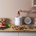 Poubelle à Compost 4L Métal avec Couvercle et Poignées en Bois