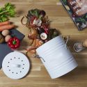 Poubelle à Compost 4L Métal avec Couvercle et Poignées en Bois