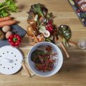 Poubelle à Compost 4L Métal avec Couvercle et Poignées en Bois