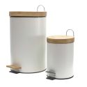 Poubelles à Pédale 12L et 3L en Métal et Bambou Blanc