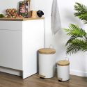 Poubelles à Pédale 12L et 3L en Métal et Bambou Blanc
