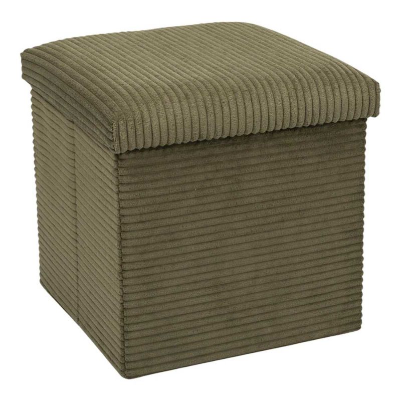 AMORY - Pouf coffre pliable côtelé vert 38x38 cm
