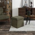 AMORY - Pouf coffre pliable côtelé vert 38x38 cm