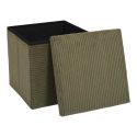 AMORY - Pouf coffre pliable côtelé vert 38x38 cm