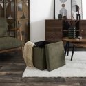 AMORY - Pouf coffre pliable côtelé vert 38x38 cm