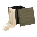 AMORY - Pouf coffre pliable côtelé vert 38x38 cm
