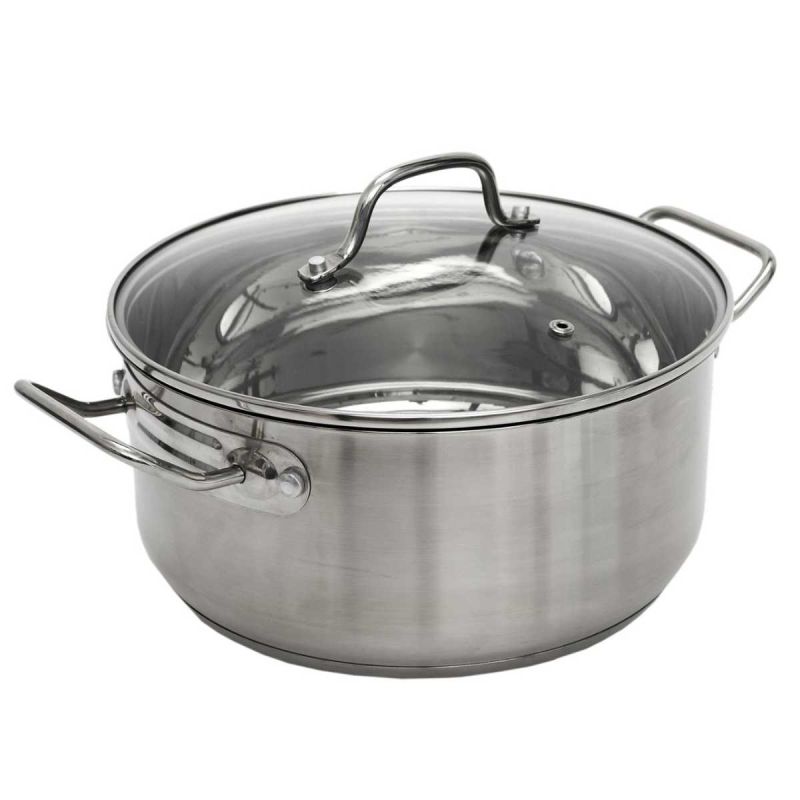 Faitout en Inox avec Couvercle en Verre 28cm Inox, Tous Feux, Lave-Vaisselle, Cuisson Homogène