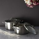 Faitout en Inox avec Couvercle en Verre 28cm Inox, Tous Feux, Lave-Vaisselle, Cuisson Homogène