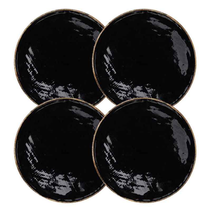 Lot de 4 Sous-Assiette Ø35cm en Manguier Naturel et Noir Lot de 4 Sous-Assiette Ø35cm en Manguier Naturel et Noir