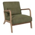 AMORY - Fauteuil en velours côtelé coloris vert pieds et accoudoirs en hévéa