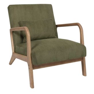 AMORY - Fauteuil en velours côtelé coloris vert pieds et accoudoirs en hévéa