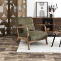 AMORY - Fauteuil en velours côtelé coloris vert pieds et accoudoirs en hévéa