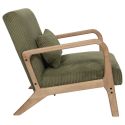 AMORY - Fauteuil en velours côtelé coloris vert pieds et accoudoirs en hévéa