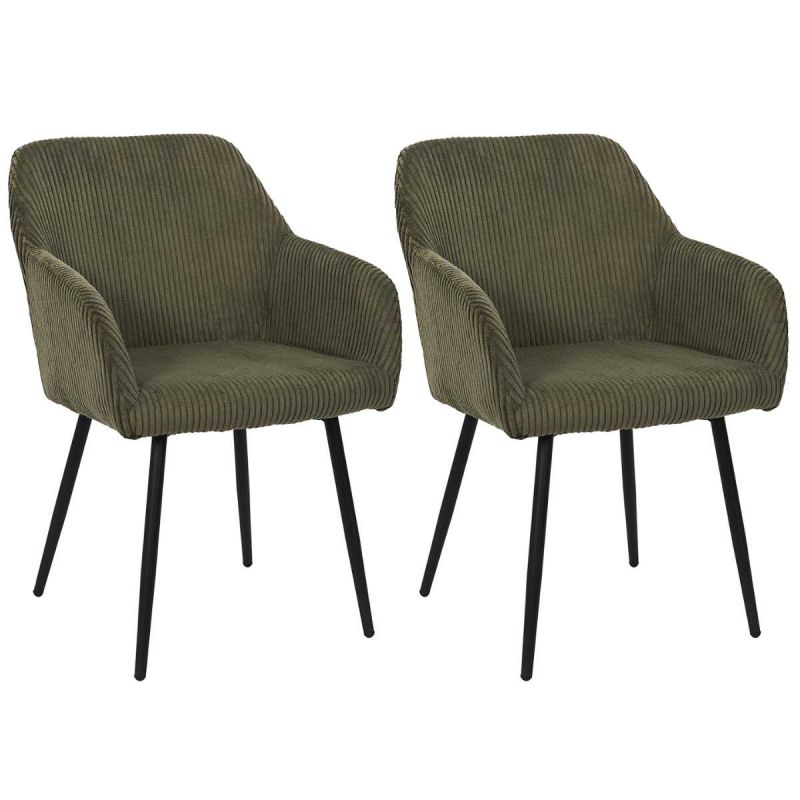 AMORY - Lot de 2 fauteuils de table en velours côtelé coloris vert