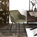 AMORY - Lot de 2 fauteuils de table en velours côtelé coloris vert