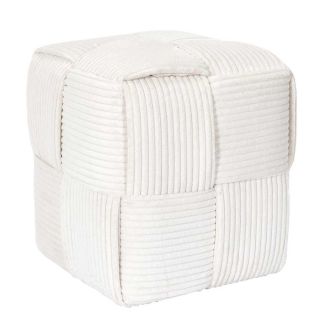 AMORY - Pouf cube en velours côtelé tressé coloris crème