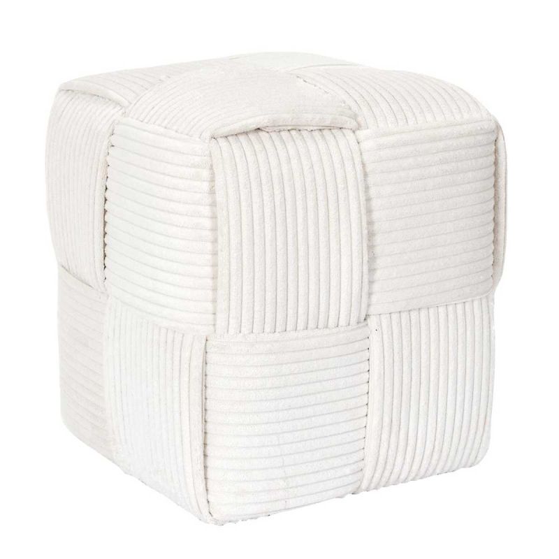 AMORY - Pouf cube en velours côtelé tressé coloris crème