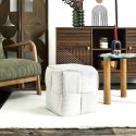 AMORY - Pouf cube en velours côtelé tressé coloris crème