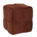 AMORY - Pouf cube en velours côtelé tressé coloris terracotta