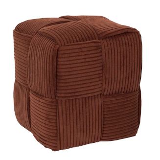 AMORY - Pouf cube en velours côtelé tressé coloris terracotta