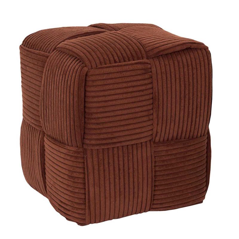 AMORY - Pouf cube en velours côtelé tressé coloris terracotta