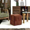 AMORY - Pouf cube en velours côtelé tressé coloris terracotta