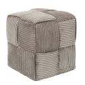 AMORY - Pouf cube en velours côtelé tressé coloris taupe