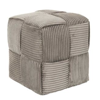 AMORY - Pouf cube en velours côtelé tressé coloris taupe