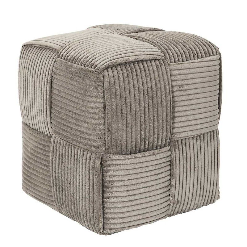 AMORY - Pouf cube en velours côtelé tressé coloris taupe