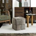 AMORY - Pouf cube en velours côtelé tressé coloris taupe