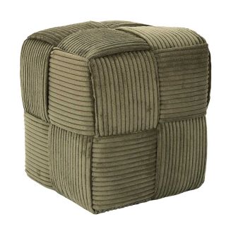 AMORY - Pouf cube en velours côtelé tressé coloris vert