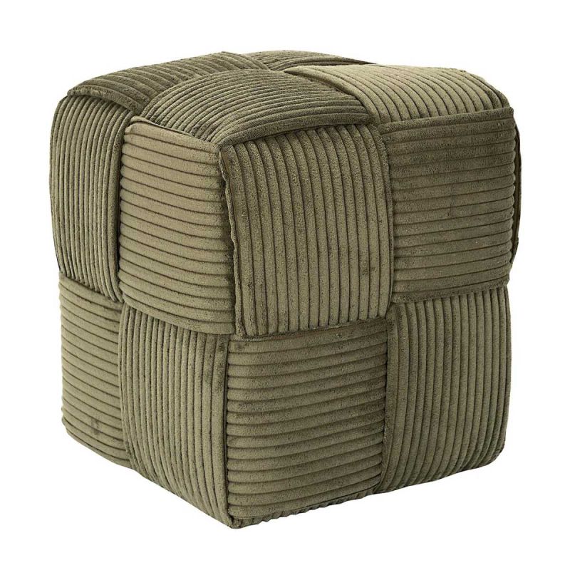 AMORY - Pouf cube en velours côtelé tressé coloris vert