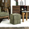 AMORY - Pouf cube en velours côtelé tressé coloris vert